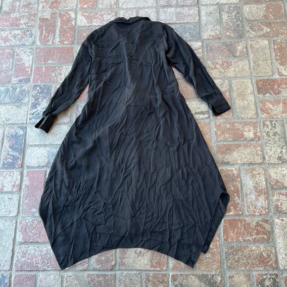 AllSaints Tilly Valentine Woven Midi Dress Size XS Black Asymmetrical Button Up - Picture 4 of 4